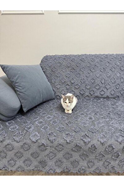 ŞENER HOME Bearded Pompom Chenille Tufted Sofa Bed Cover