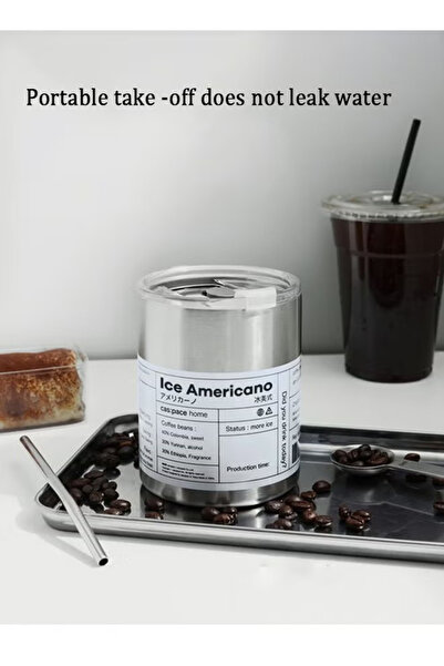 Generic 320ml 304 stainless steel coffee cup with straw and lid, suitable for both hot and cold use