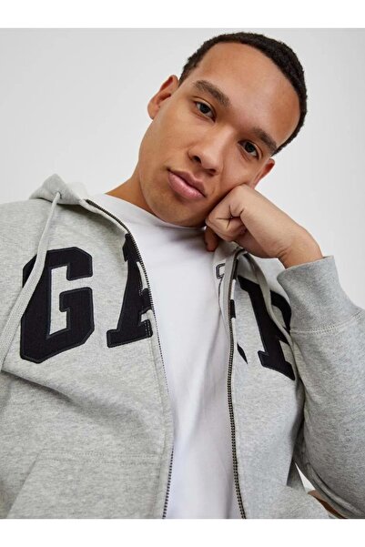 GAP V-Heritage Logo Fz 851516 Чоловічий худі з капюшоном і блискавкою СІРИЙ
