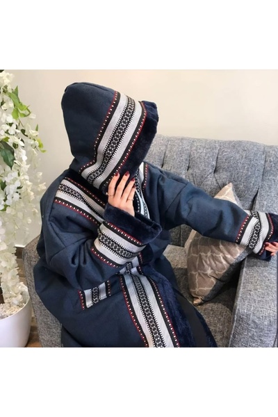 Abaya-AB Navy blue Arabian-style winter fur coat