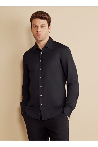 BROOKS BROTHERS Slim Fit Klasik Yaka Siyah Erkek Gömlek BBFW25MSH001