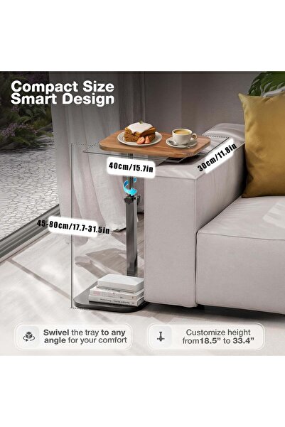 Roam shop C-Shaped End Table,Adjustable Height 360° Swivel Tabletop Coffee Table,Bedside Desk Home Decor 40*30