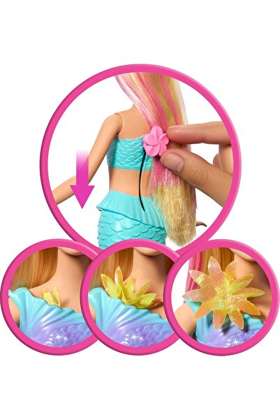 Barbie دمية حورية البحر السحرية - ذيل أومبري، عصابة رأس من اللؤلؤ، شعر أشقر طويل (JDM72)