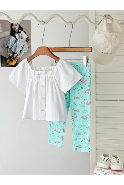 WiNi BEE Girls 2-Piece Playwear Set, Short Sleeve T-Shirt and Leggings Outfit for Toddler Kids (2-6Y)