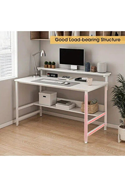 Enjoylifeme Computer Desk, Home Desk Workstation for Study Writing Working Gaming, Full White