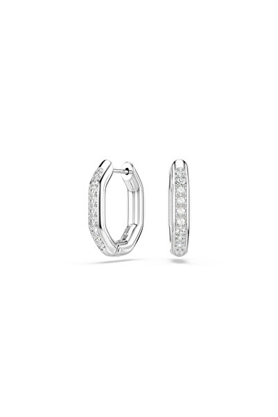 Swarovski Dextera halka küpeler, Sekizgen şekil, Yuvarlak kesim, Küçük, Beyaz...