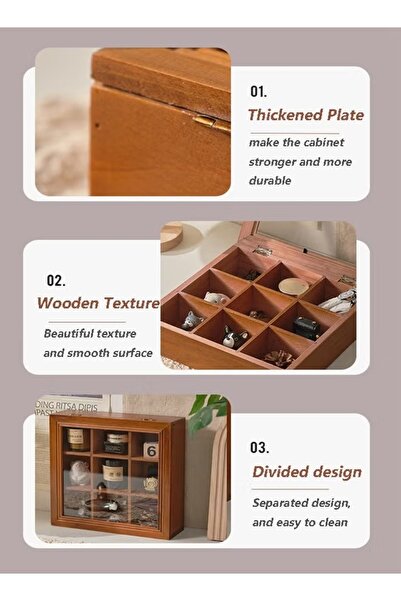 East Lady Tea Box - 9-Compartment Wood Tea Bag Organizer with Clear Lid