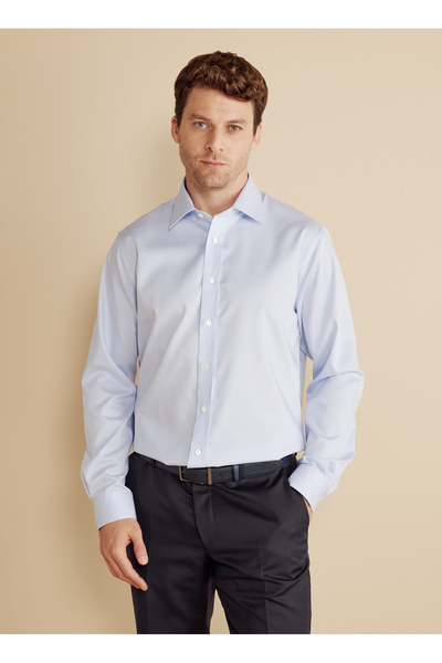 BROOKS BROTHERS Regular Fit Klasik Yaka Mavi - Beyaz Erkek Gömlek BBFW25MSH030