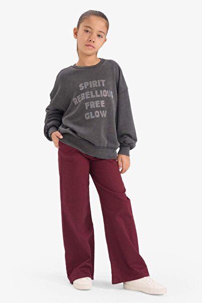 DeFacto Girl's Oversized Wide Fit Crew Neck Sweet Printed Sweatshirt G2462A825Wn