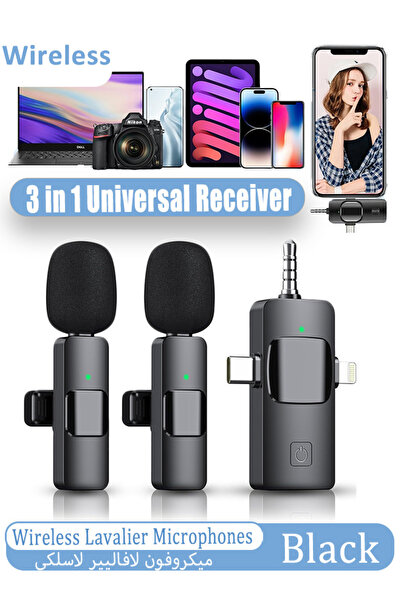 Generic 3 in 1 Wireless Lavalier Microphones for iPhone, Android, Camera, Video Recording USB-C Microphone