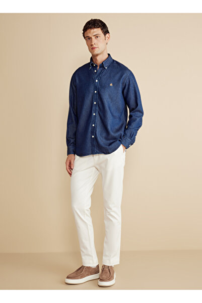 BROOKS BROTHERS Regular Fit Düğmeli Yaka İndigo Erkek Gömlek BBFW25MSH015