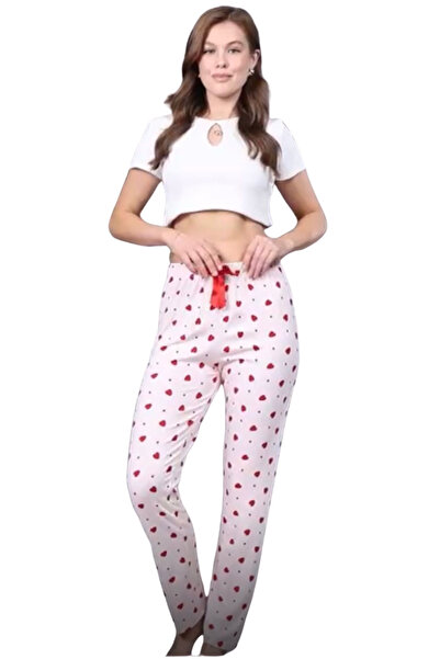 Budi Pajama Bottoms Modal Ring Viscose Fabric Strawberry Pattern-Pink