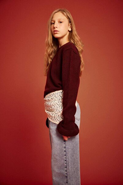 DeFacto Girl's Crew Neck Flounce Knitwear Sweater G3236A825Wn