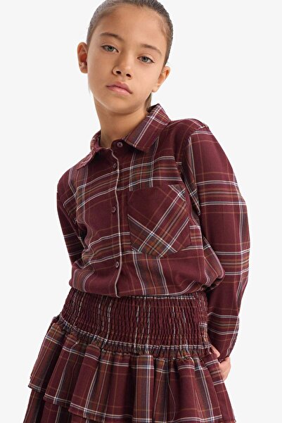 DeFacto Girls' Oxford Plaid Long Sleeve Shirt G1636A825Au