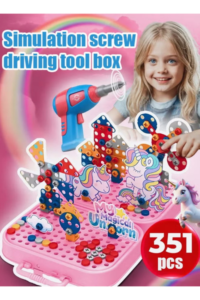 Generic 351-piece puzzle set, includes drill bits, unicorn repair toolbox toy