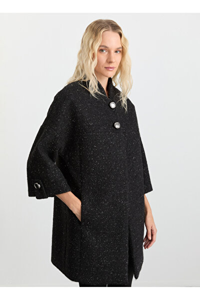 Selen Siyah Kadın Standart Simli Kaban 25KSL9525