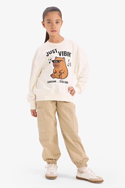 DeFacto Girl's Relax Fit Crew Neck Printed Sweatshirt G3406A825Wn