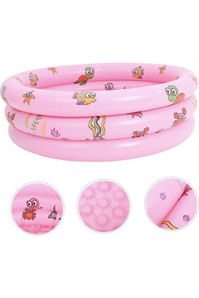 Krista Inflatable pool with inflatable floor, three pink rings, 130 cm