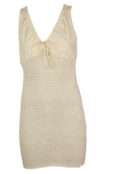 Jennyfer Nelly Light Beige Dress - M, Beige, 100% cotton