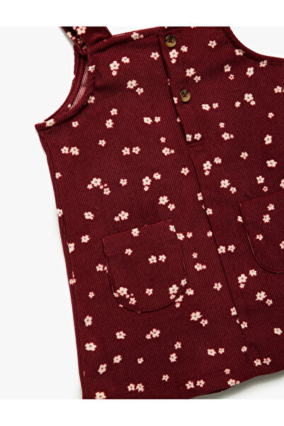 Koton Square Neck Strap Pocket Detail Buttoned A-Line Floral Dress