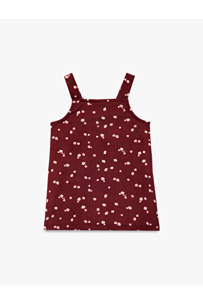 Koton Square Neck Strap Pocket Detail Buttoned A-Line Floral Dress