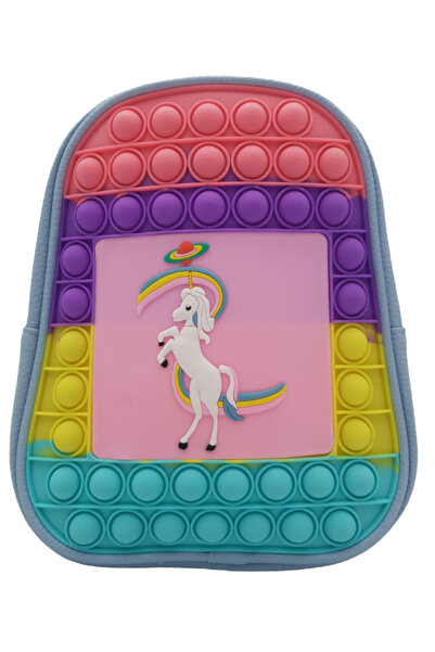 LUDIRO Ghiozdan Prescolari, Pop It Now, Unicorn, 2 Barete Ajustabile, 19x23x10 cm, Albastru, + 3 Ani