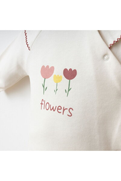 Gümüş Baby Kids Baby 3-Piece Set with Embroidered, Elasticated Sleeves, High Waist and Tulip Printed