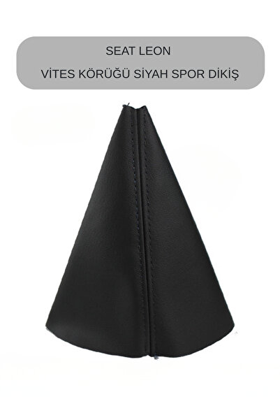 Altanify Seat Leon Uyumlu Siyah Suni Deri Siyah Spor Dikiş Vites Körüğü
