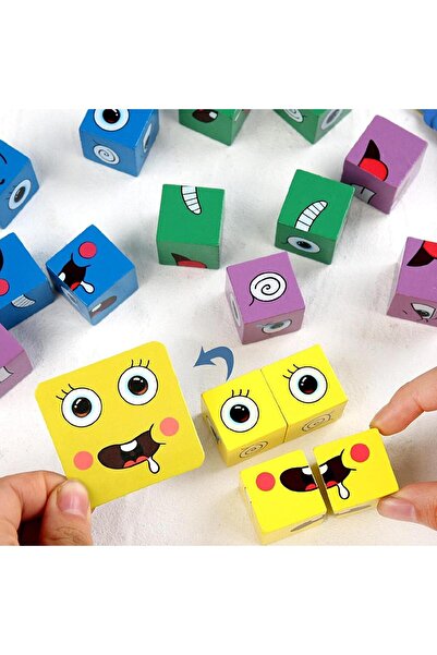 LUDIRO Set 16 Cuburi de Constructie din Lemn, 4 Jucatori, 64 Posibilitati cu ...