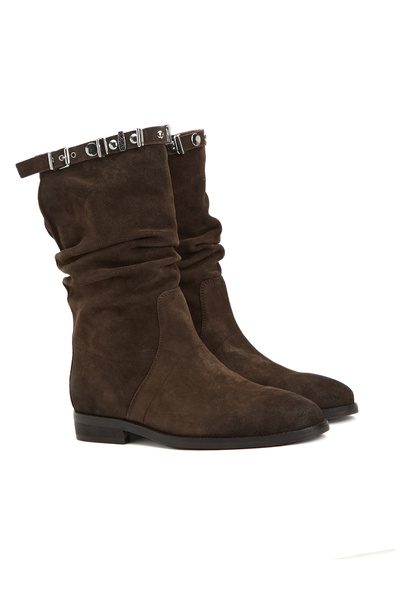 Dıvarese Kahverengi Taşlı Kadın Süet Bot