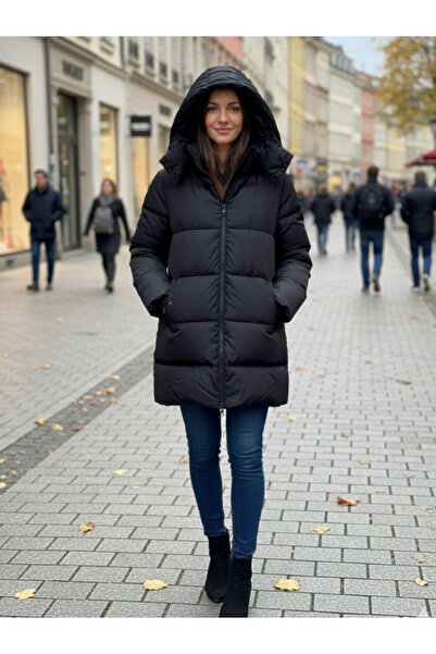 BERNEO Women's Long Puffer Coat with Side Zipper Pocket Detail Special Design