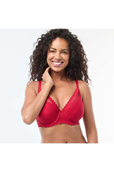 KİABİ حمالة صدر دانتيل بتغطية كاملة وكأس نصف أحمر