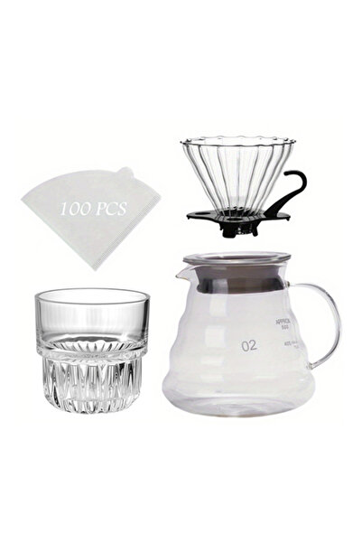 EHOME ماكينة تحضير القهوة بالسكب، كوب زجاجي مع 100 فلتر ورقي V60، مقبض وغطاء ...