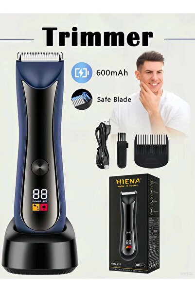 X SPRING Body Hair Trimmer for Men,Safe Shaver Rechargeable Waterproof Wet/Dry Use, LED Display,Blue