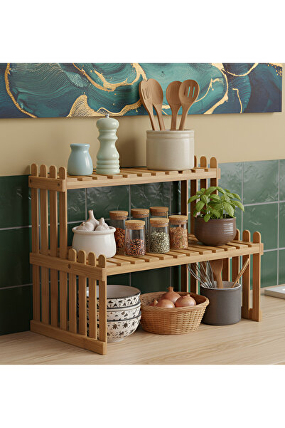 Cozy Nest 2-Tier Bamboo Storage Shelf Compact MultiPurpose Organizer for Kitchen Makeup Bathroom & Living Room
