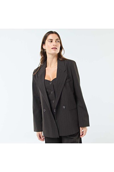 KİABİ Oversized Striped Blazer with Button Closure BROWN