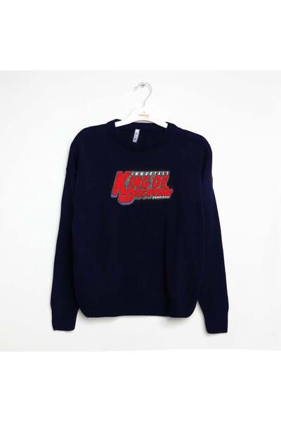 NANİCA Navy Blue Boy's Lettered Sweatshirt 6-16 Years