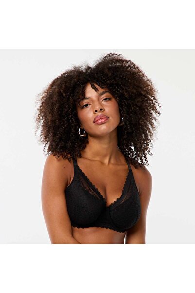 KİABİ حمالة صدر دانتيل بتغطية كاملة وكأس نصف أسود