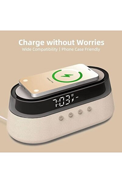Generic EZVALOO 6-in-1 Digital Alarm Clock — FM Radio, Wireless Charging, Bluetooth Speaker, Night Light