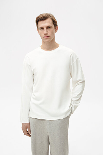 ELNOYA للجنسين قصة فضفاضة أبيض أساسي – سويت شيرت مريح برقبة دائرية وأكمام طويلة