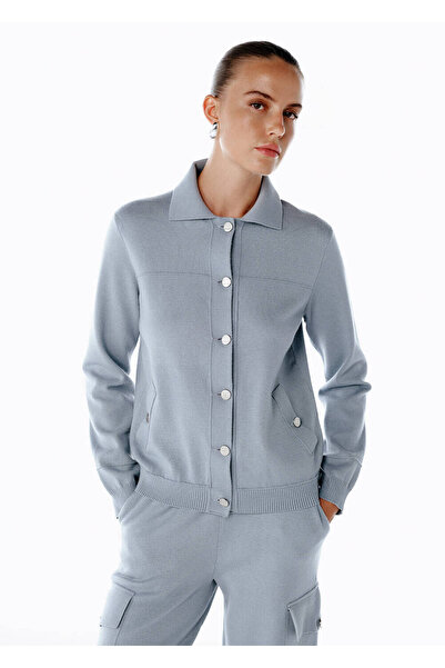 Knitss Düğme Kapamalı Mavi Triko Spor Ceket