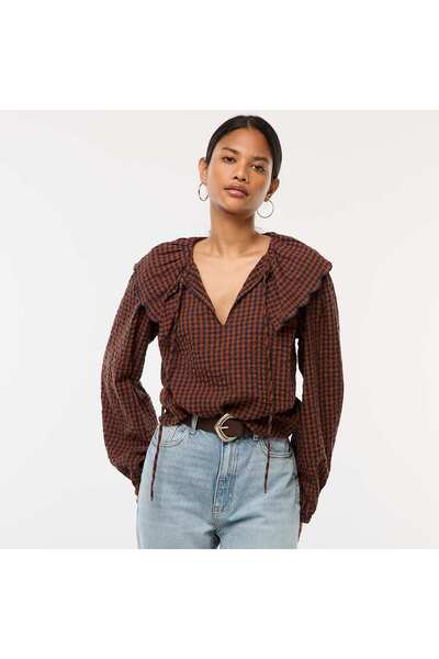 KİABİ Blouse with large Peter Pan collar BROWN