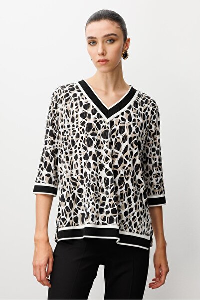 Moda İlgi Modailgi Leopar Desen V Yaka Ribanalı Bluz Leopar