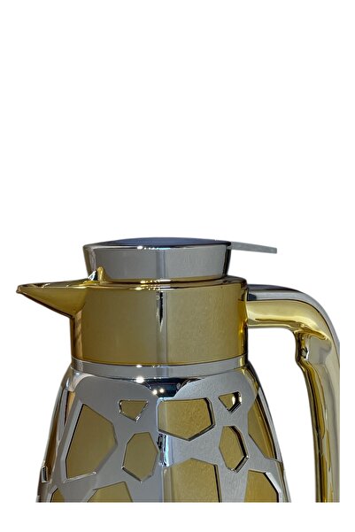 Generic 1-liter gold-plated tea thermos with silver embossing