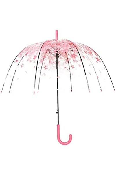 OEM Umbrelă transparentă tip cupolă cu imprimeu floral roz, 83 cm