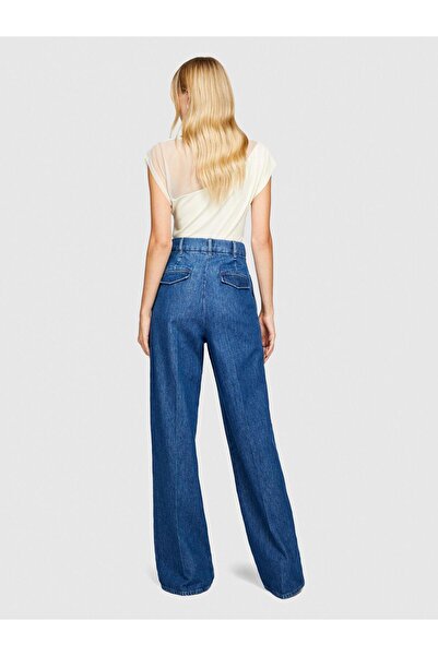 Sisley Pantaloni chino din denim cu picioare largi 100% bumbac pentru femei talie înaltă 323A4V8JLF03N-SIS902