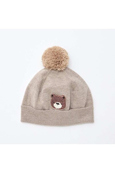 KİABİ قبعة محبوكة مع بوم بوم بني