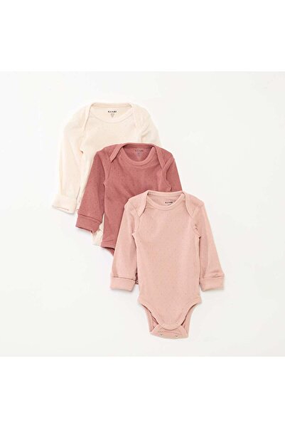 KİABİ مجموعة من 3 أجسام بفتحة رقبة على شكل مغلف وأكمام طويلة باللون الوردي