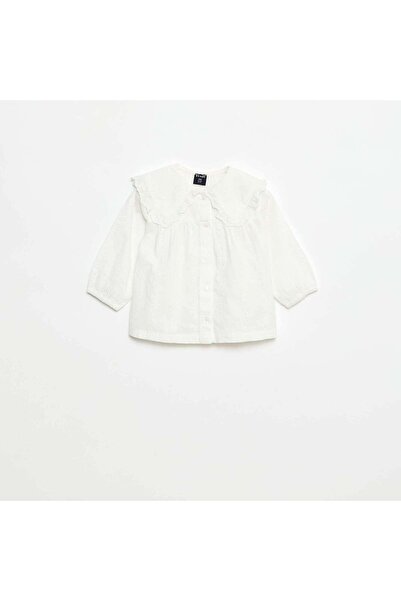 KİABİ بلوزة قطنية سادة مطرزة باللغة الإنجليزية باللون الأبيض