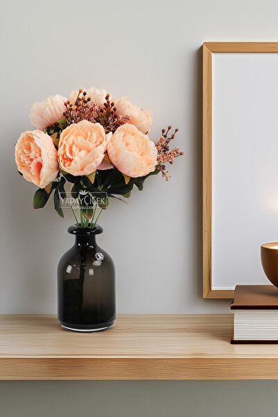 Yapay Çiçek Deposu باقة زهور صناعية من 9 زهور بتصميم الفاوانيا والورد بطول 40...